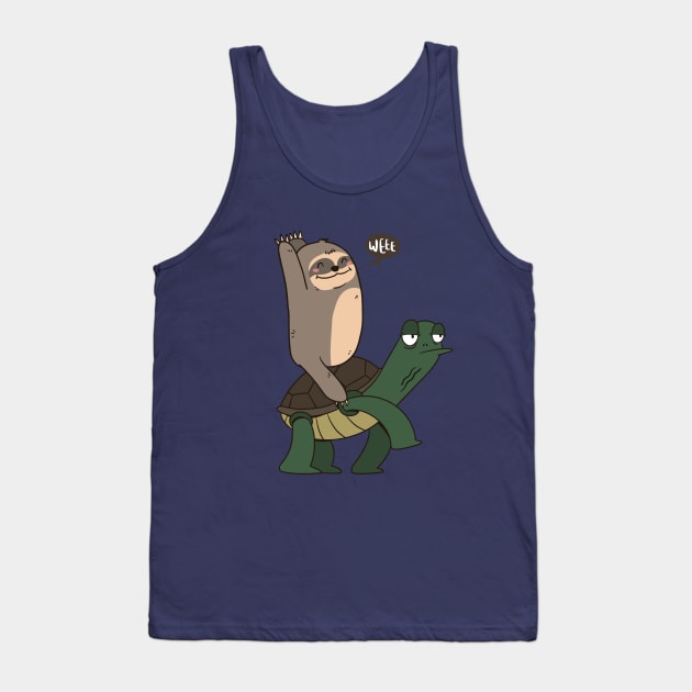 Cute Happy Sloth on Turtle Taxi Tank Top by origato